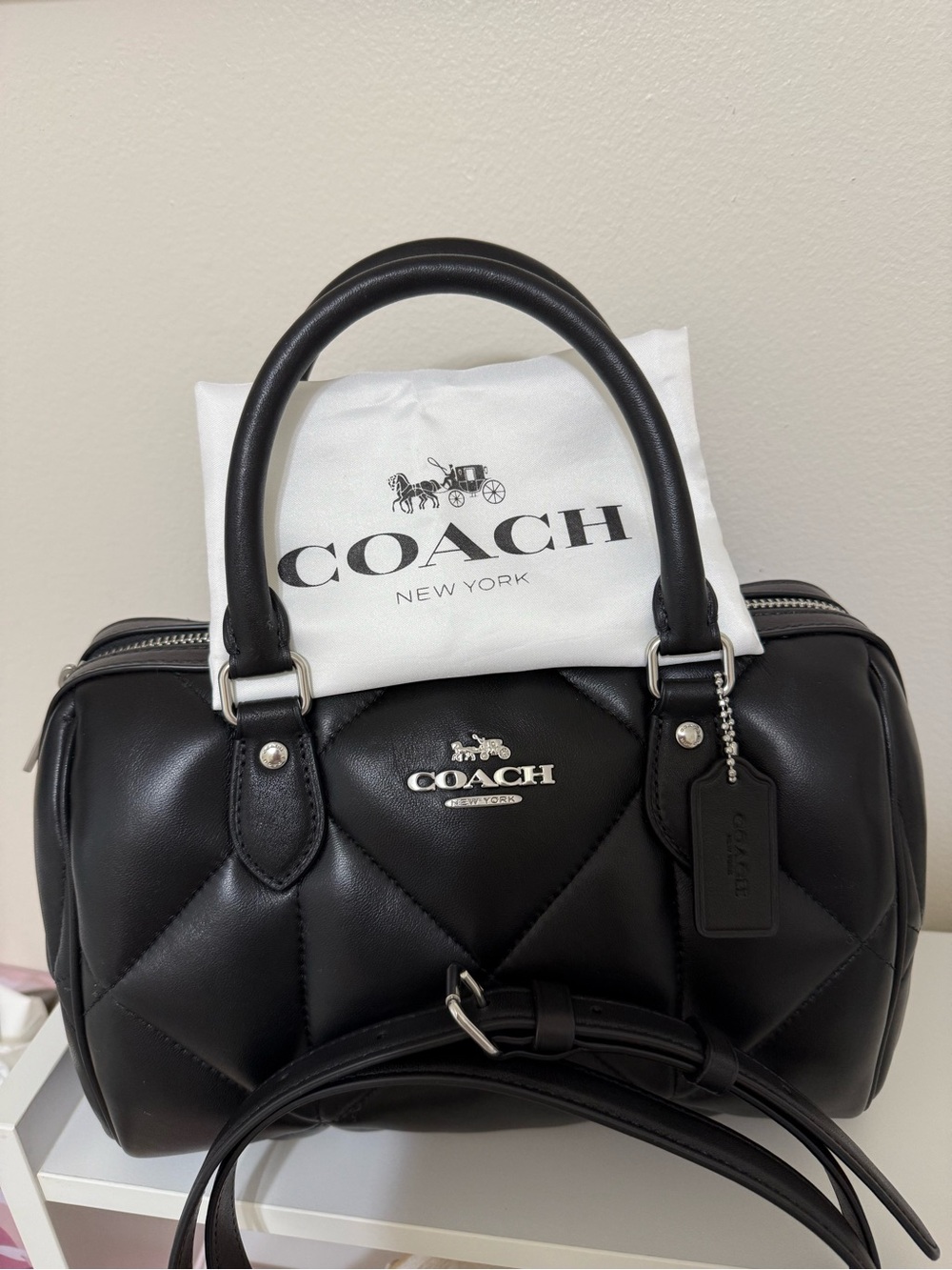 Coach Rowan Satchel with Puffy Diamond Quilting and Silver Hardware.